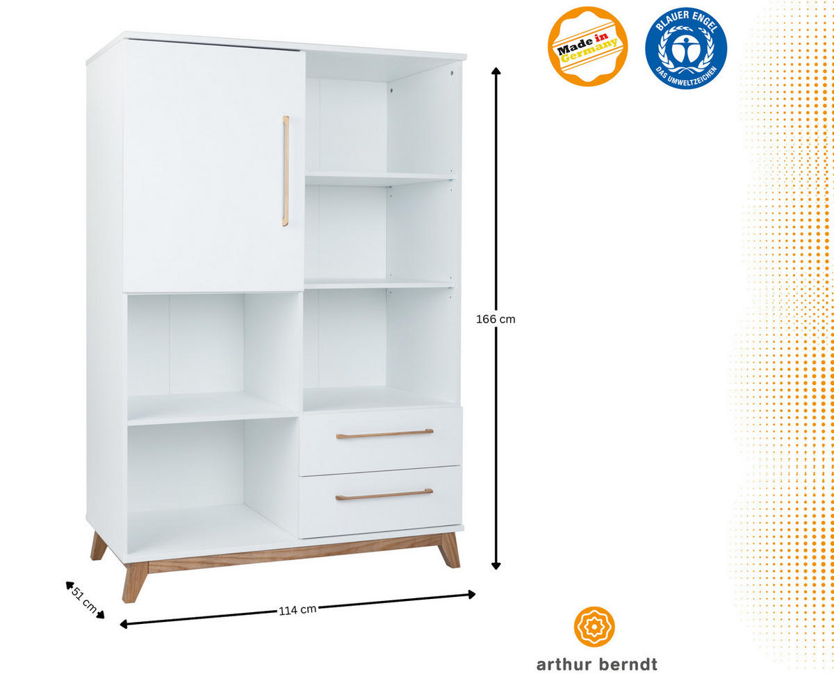 STANDREGAL Lina Soft-Close und Türdämpfung Weiß/Walnuss - Walnussfarben/Weiß, Holz/Holzwerkstoff (114/166/51cm) - arthur berndt