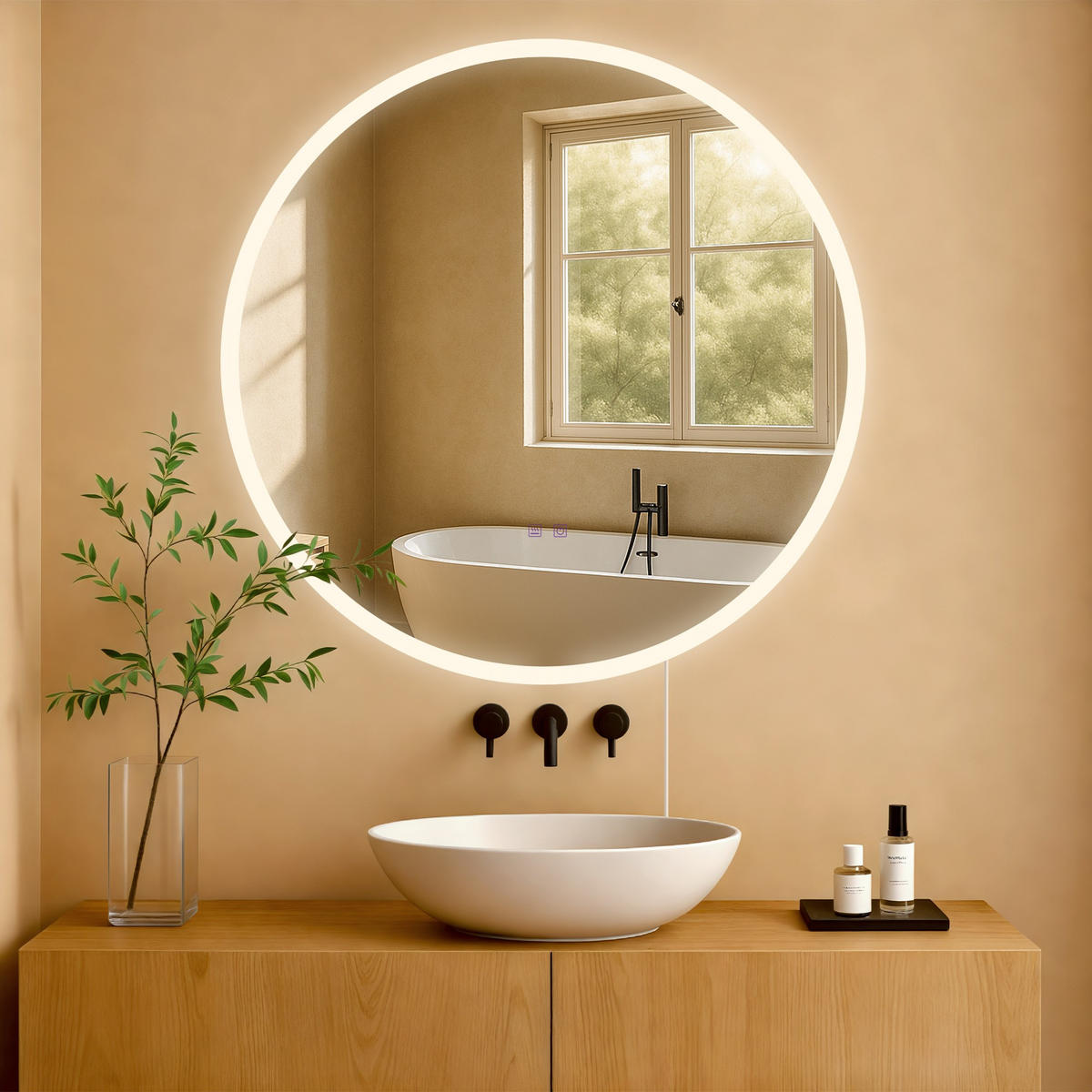 BADSPIEGEL Linz 80 ohne Bluetooth 80x3,5x80cm Glas Klarglas Badezimmerspiegel - Klar, Glas (80/80/3.5cm) - DELUKE