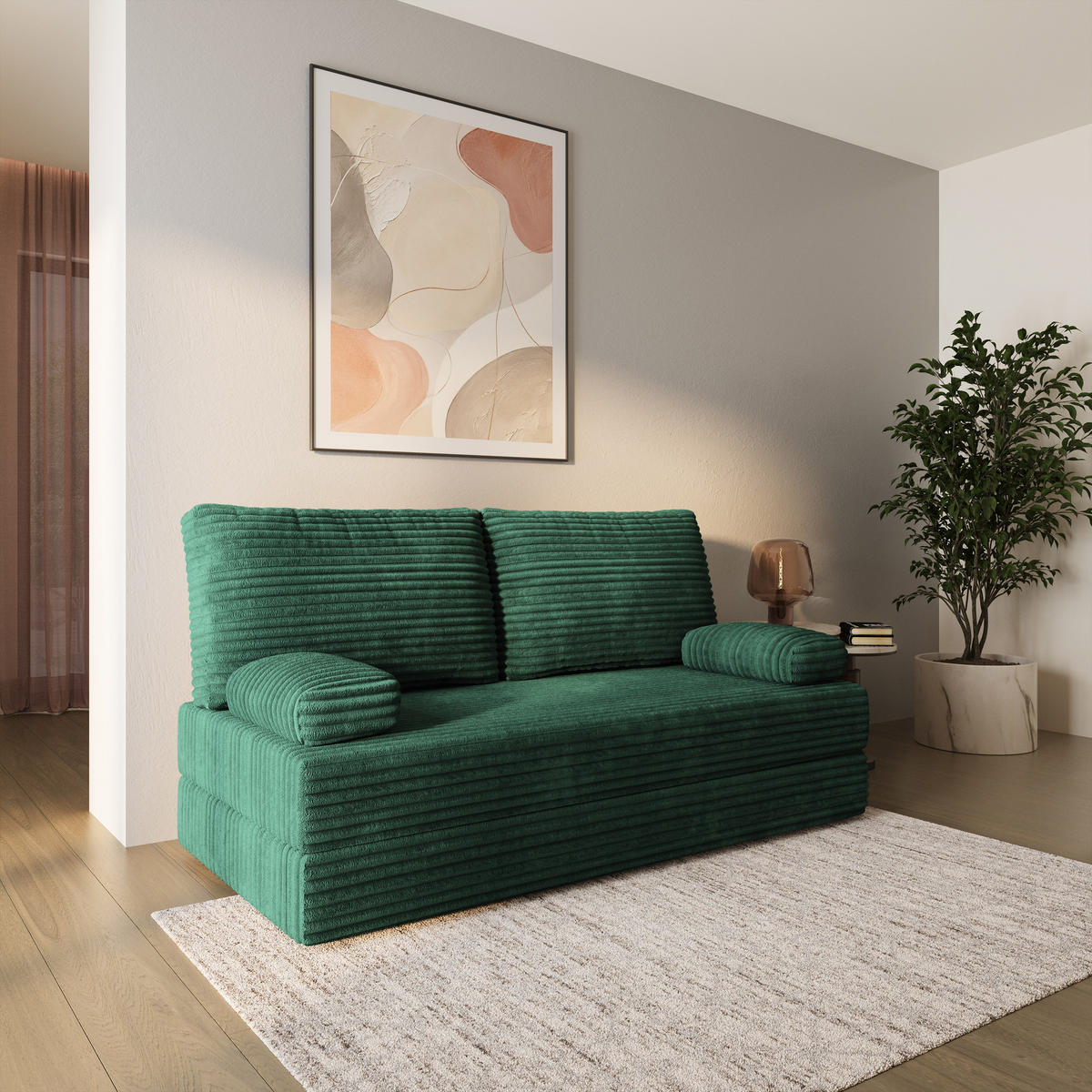 BETTSOFA SILAR aus Schaumstoff Cordstoff Grün Schlaffunktion - Grün, Textil (170/86/80cm) - MASSENO