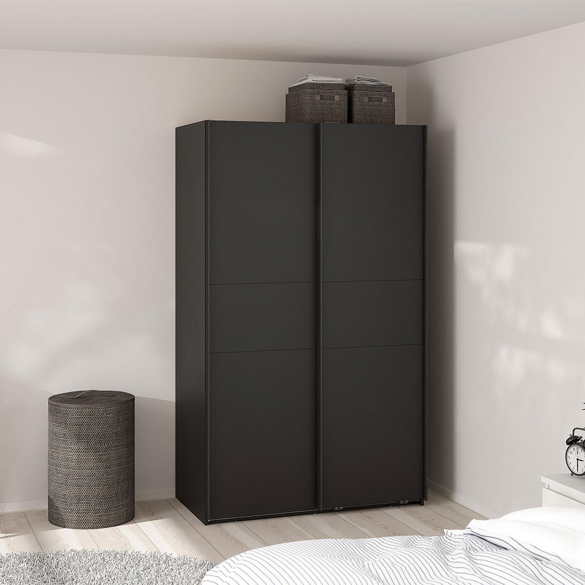 SCHIEBETÜRENSCHRANK, Como, Schwarz, Holzwerkstoff, 119 x 67 x 201 cm - Schwarz, Holzwerkstoff (119/201/67cm) - ebuy24