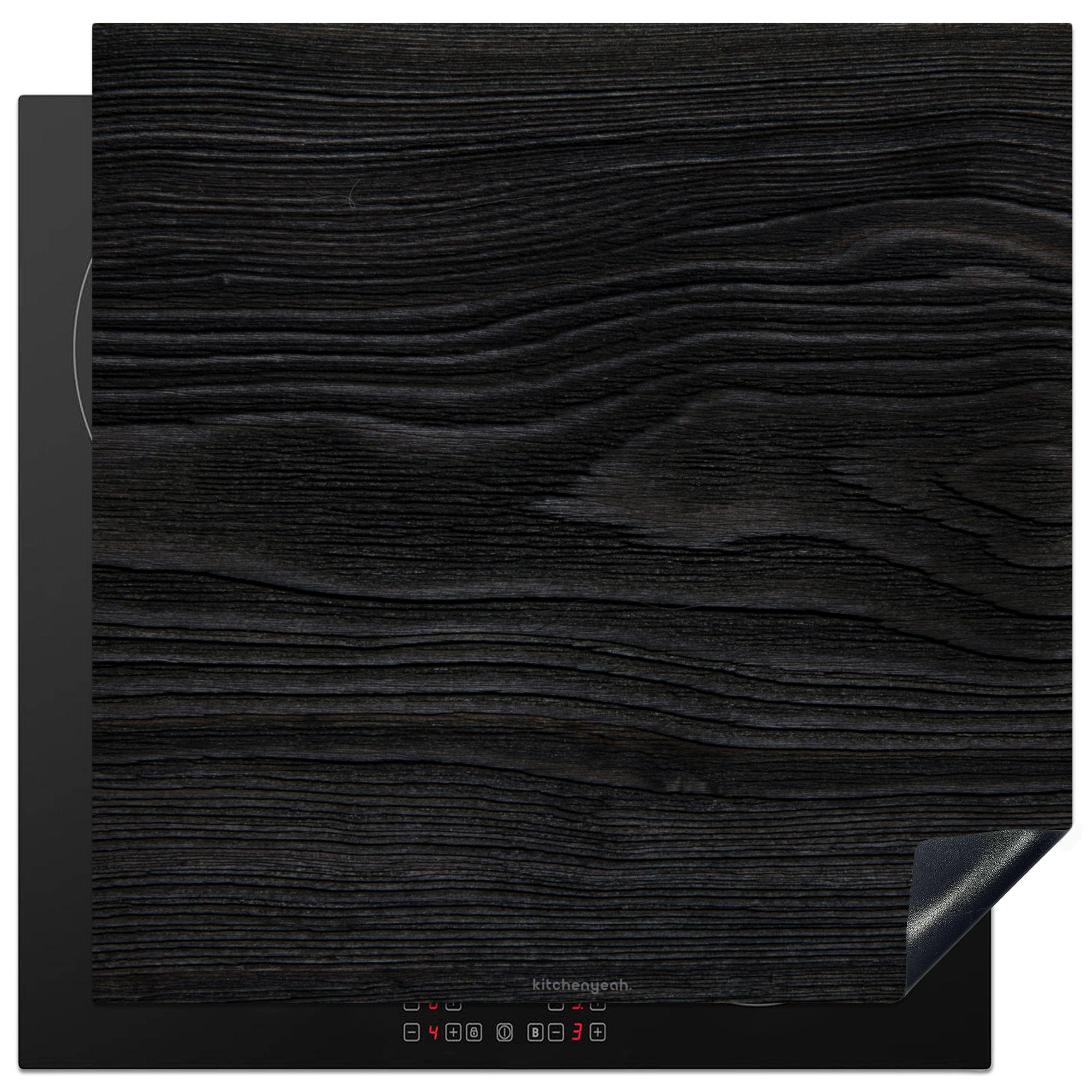 HERDABDECKPLATTE Schwarz - Holzoptik 78x78 cm - Schwarz, Kunststoff (78/0.2/78cm) - MuchoWow