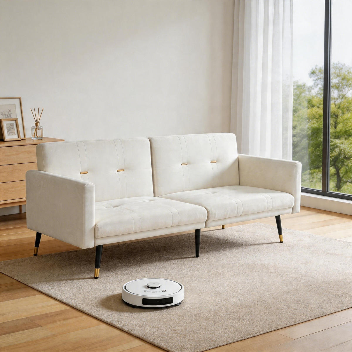 SCHLAFSOFA Zweisitzer mit Schlaffunktion,Klappsofa,Samt,Beige - Beige, Textil (164/70/51cm) - LVHOM