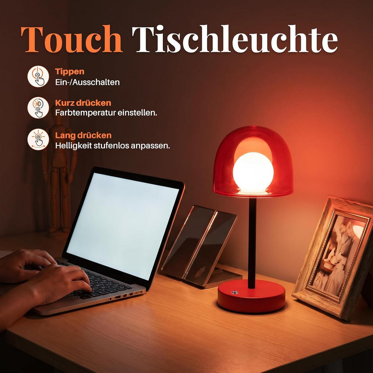 LED Schreibtischlampe 12/12/27cm - Rot, Metall (12/12/27cm) - Nettlife