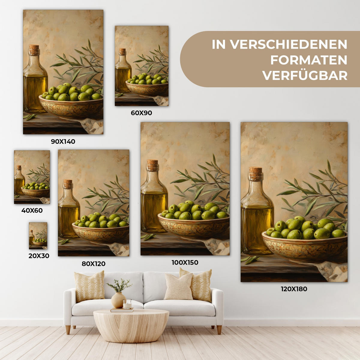 LEINWANDBILD Oliven - Stilleben - Vintage 20x30 cm - Olivgrün, Textil (20/30cm) - MuchoWow