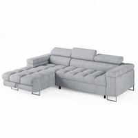 ECKSOFA CLOUD Links Hellgrau L-Form Velours-Stoff mit Schlaffunktion und Bettkasten - Chromfarben/Hellgrau, Holz/Metall (235/275cm) - Barchello