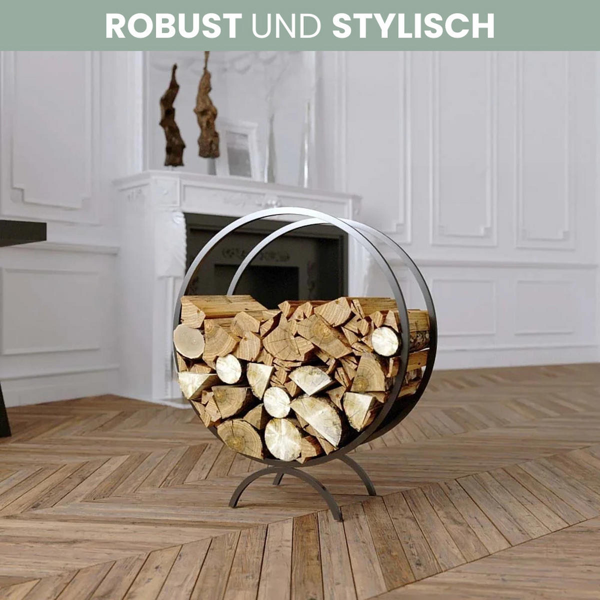 BRENNHOLZREGAL innen Metall FUSI Rund Schwarz - Schwarz, Metall (60/70/25cm) - DELUKE