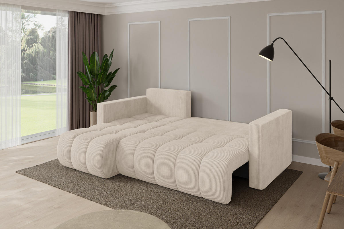 ROHOVÁ SEDAČKA s funkcí spaní, otoman vlevo GARD-L 226x146x85 béžová manšestr - černá/béžová, kompozitní dřevo/textil (226/146cm) - ALTDECOR