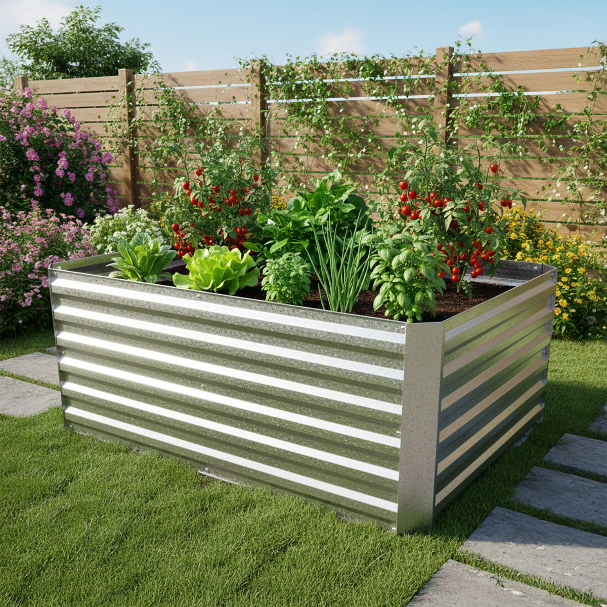 HOCHBEET - Silberfarben, Metall (57/60/57cm) - Relaxdays