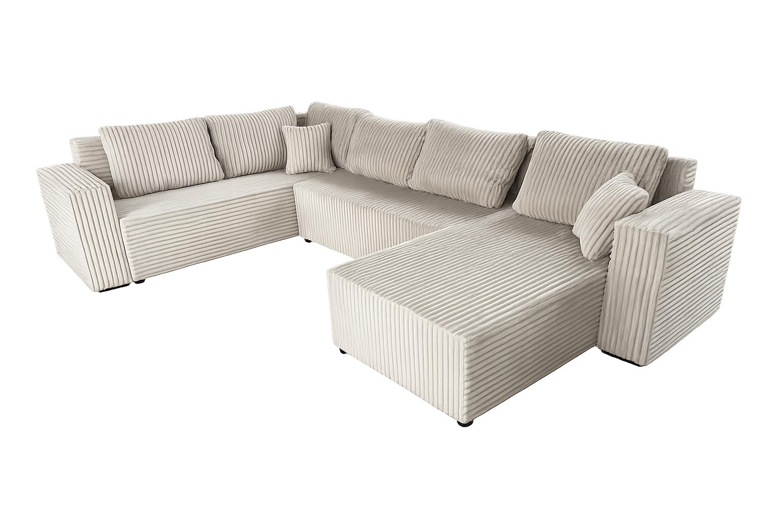 WOHNLANDSCHAFT Stylo U-Form mit Schlaffunktion & Bettkasten – Ecksofa in Cord Tilia – Breite 315 cm Beige - Beige, Kunststoff (314/90/215cm) - Wohnideebilder