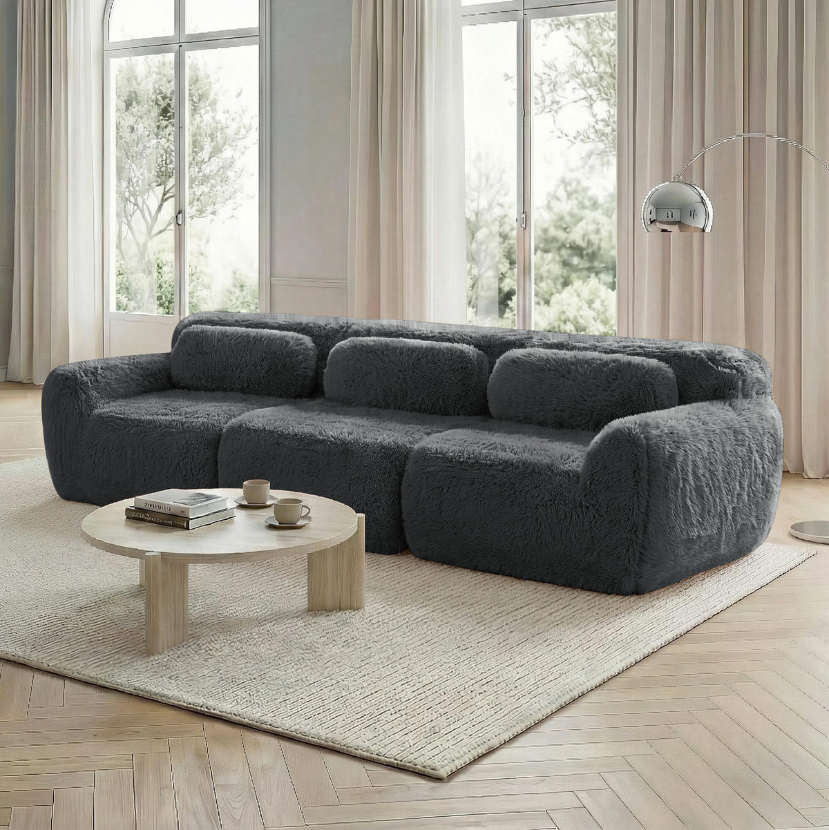 SOFA modular aus Plüsch Grey - Grau, Kunststoff (104/73/291cm) - Meubliv