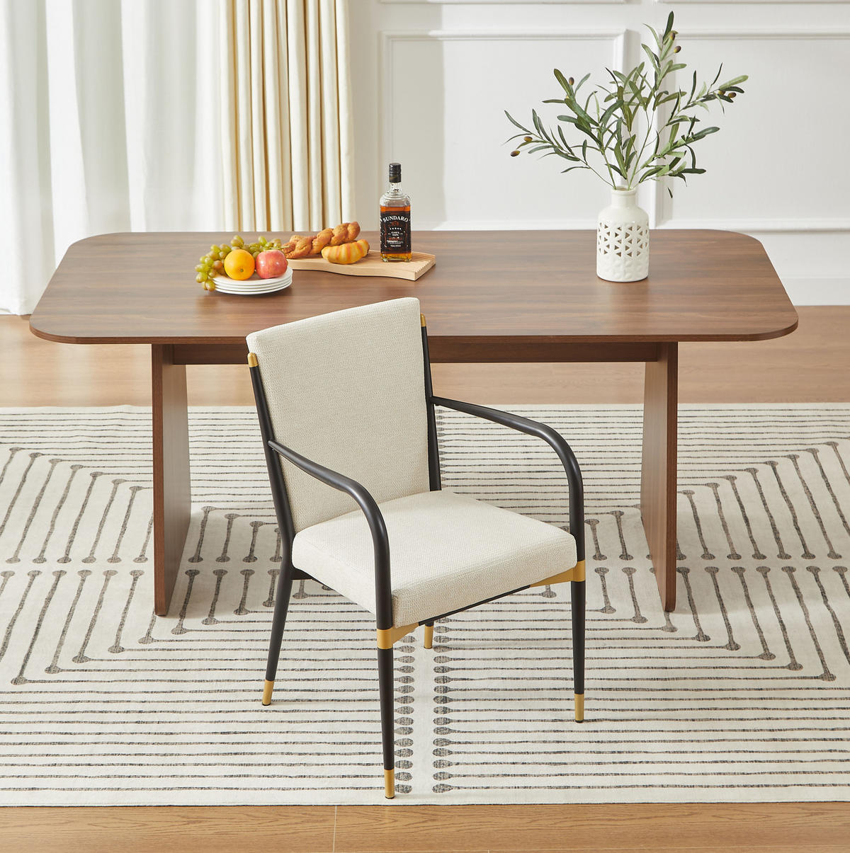 ESSZIMMERSTUHL 2er-Set mit Armlehnen Stoff Beige Schwarz-Gold - Beige, Metall (53/86/59cm) - Meubliv