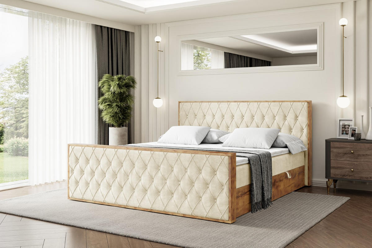 BOXBETT mit Matratze H3 und Lattenrost - LOLLI5-Z - 160x200 - Beige Monolith - Beige, Holzwerkstoff (160/200cm) - ALTDECOR