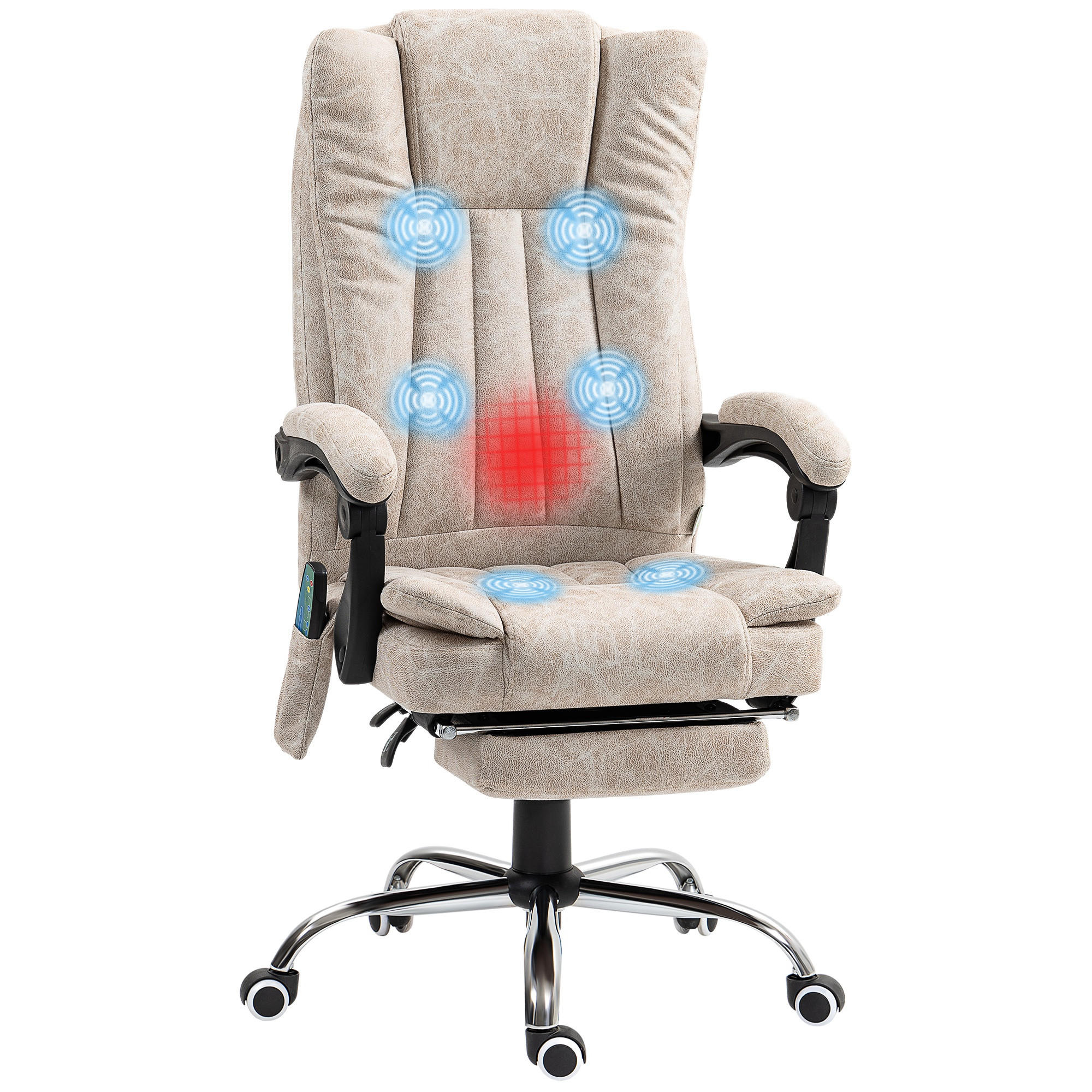 BÜROSTUHL mit Massagefunktion, Cremeweiß - Weiß, Metall (62/120/70cm) - Vinsetto