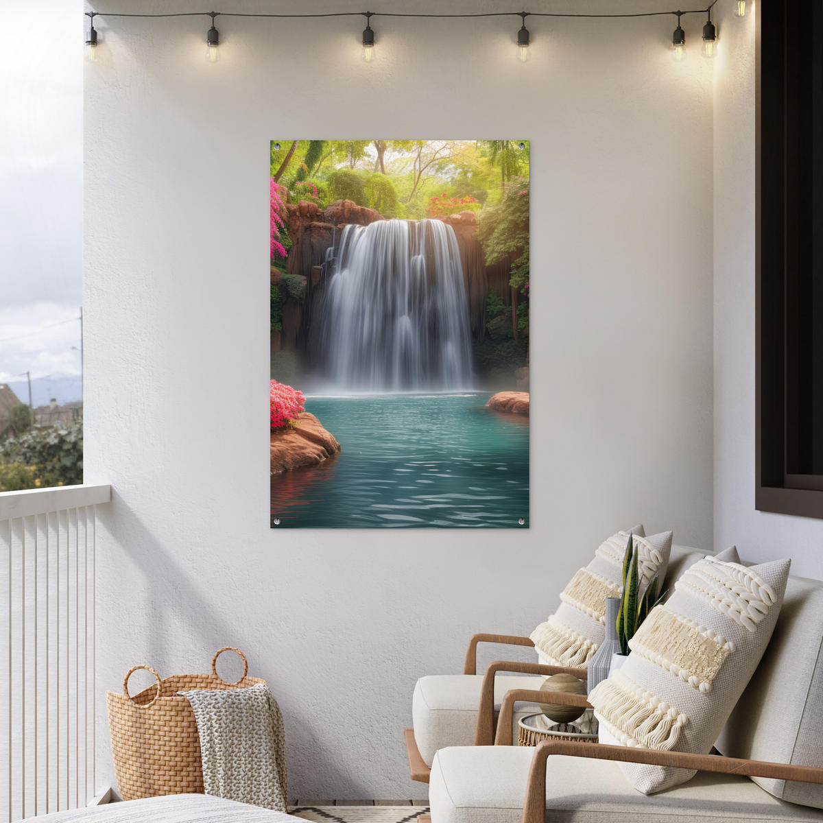 ZAHRADNÍ PLAKÁT Vodopád - Příroda - Rostliny - Džungle - Voda 80x120 cm - zelená barva, plast (80/120/0.2cm) - OnlyWow