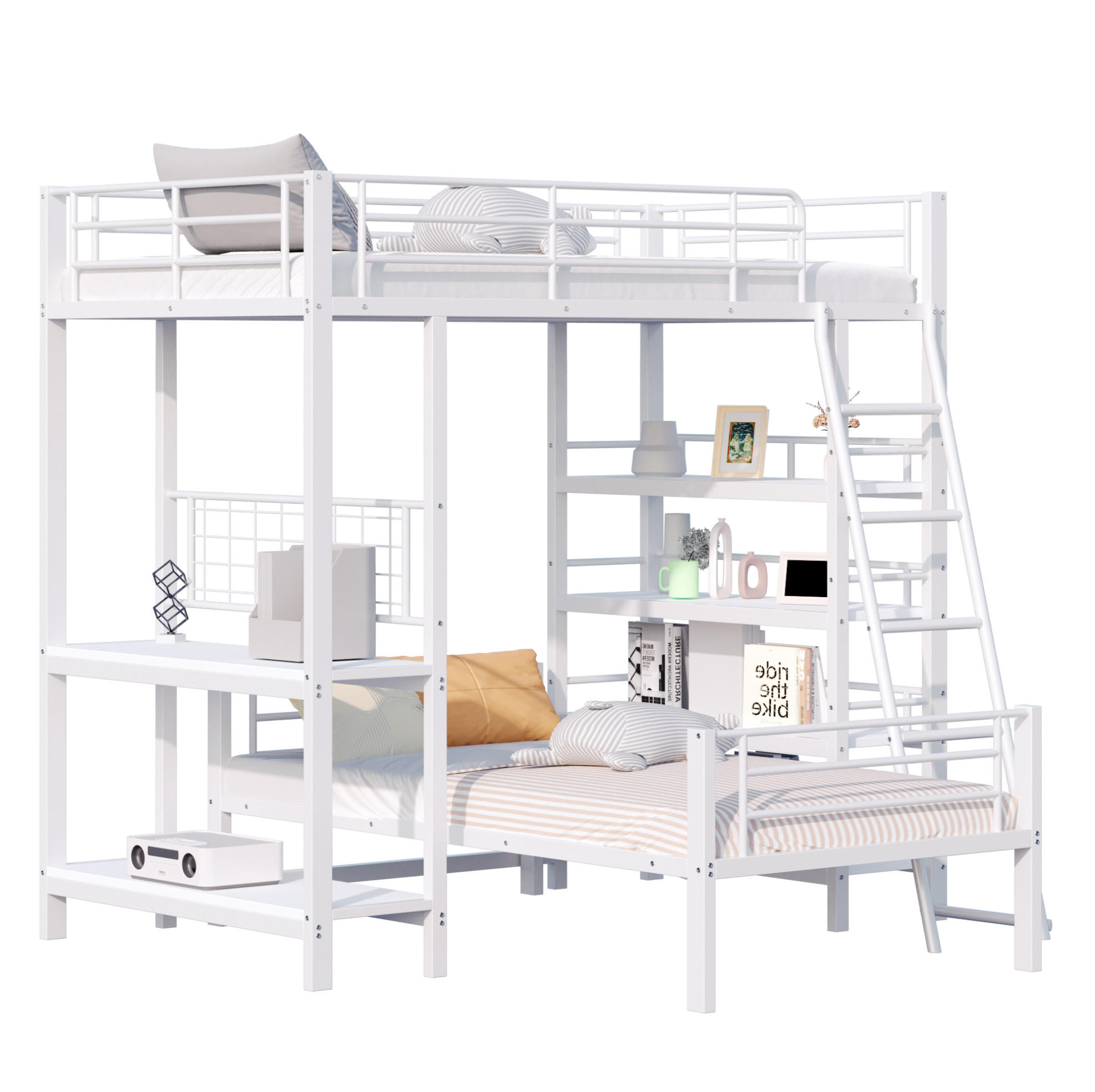 HOCHBETT 90/200 cm Weiß mit mehreren Ablagefächern - Weiß, Metall (90/200cm) - OKWISH