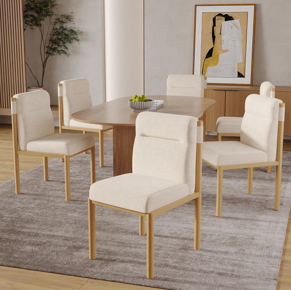 ESSZIMMERSTUHL 4er-Set gepolstert Sherpa Beige Eichenholz-Optik - Beige, Holz (52/80.5/46.1cm) - Meubliv