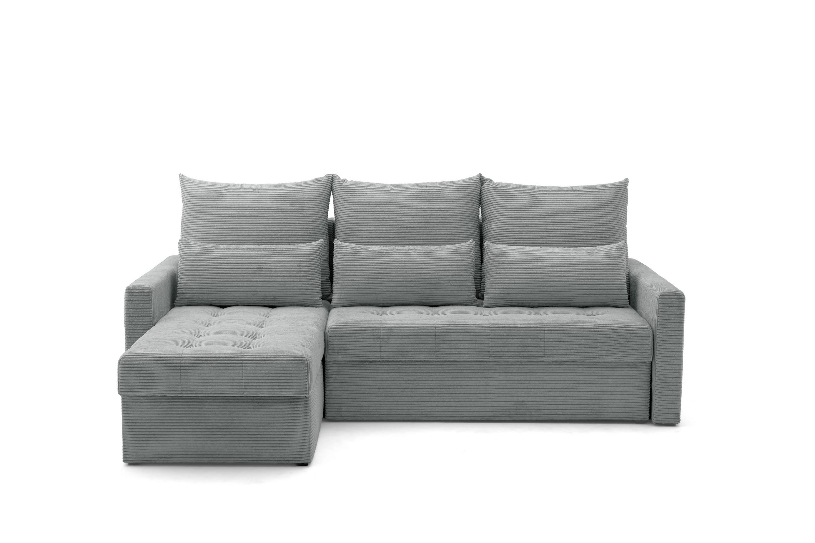 ECKSOFA PULA L universell links/rechts montierbar mit Schlaffunktion 132x198 cm Cord Grau - Schwarz/Grau, Holz/Kunststoff (214/145cm) - NACANAPA