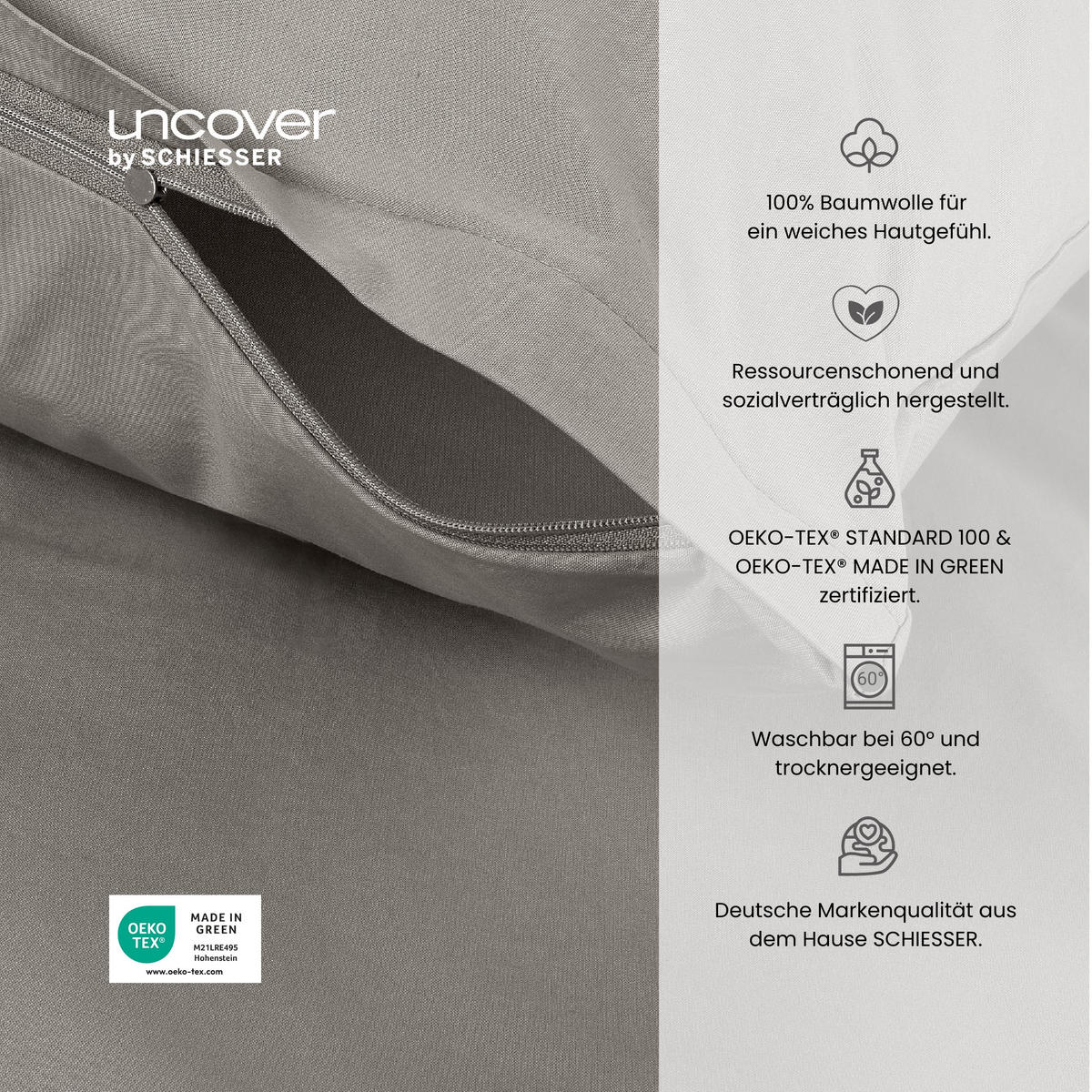 BETTWÄSCHESET Soho - Renforcé - 2-teilig - 135 x 200 cm - Hellgrau - Hellgrau, Textil (135/200cm) - Uncover by Schiesser