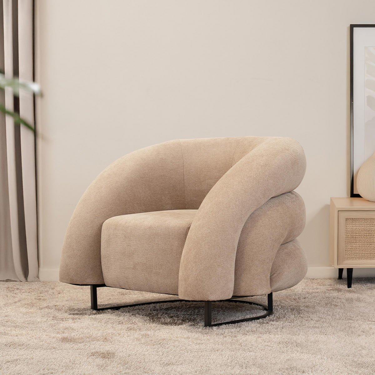 SESSEL MACA - Samtgewebe Beige - Beige, Kunststoff (95/73/88cm) - Home Deluxe