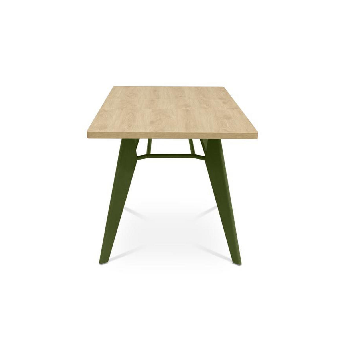 ESSTISCH ausziehbar 140/180cm Metallbeine Khaki und Tischplatte Eiche-Optik Meloe - Eichefarben/Grün, Holzwerkstoff/Metall (90/140/76cm) - Sicaan