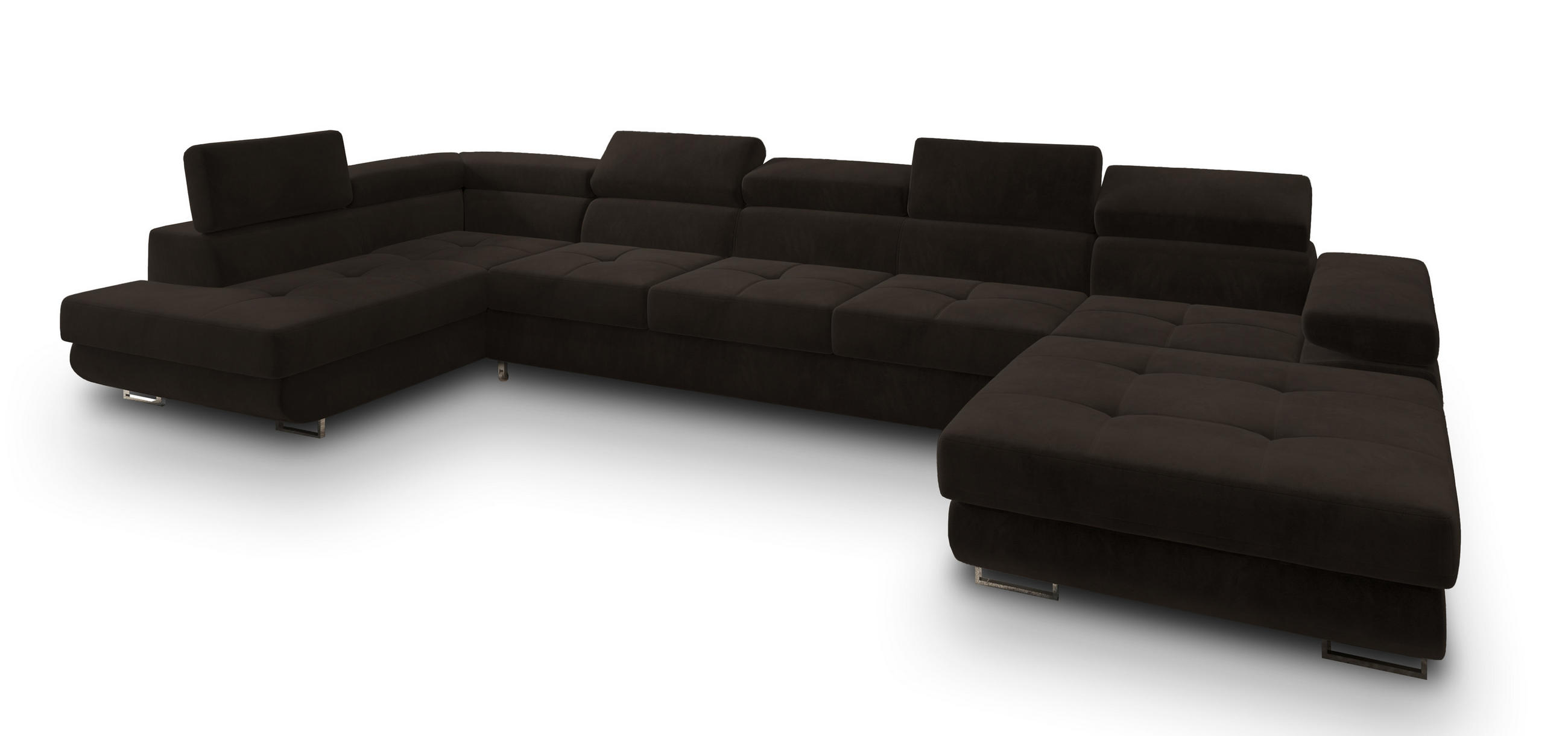 WOHNLANDSCHAFT TORIVA L-S Braun Velours-Stoff mit Schlaffunktion - Braun, Holz (418/90/202cm) - MASSENO