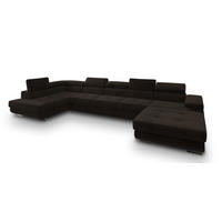 WOHNLANDSCHAFT TORIVA L-S Braun Velours-Stoff mit Schlaffunktion - Braun, Holz (418/90/202cm) - MASSENO