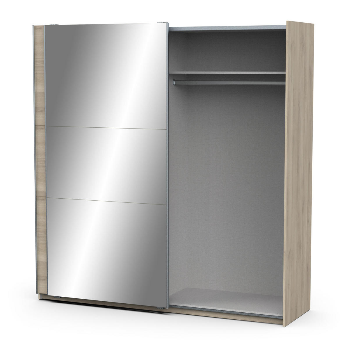 KLEIDERSCHRANK, 2 Schiebetüren mit Spiegel - GHOST - Eiche - 194,5 x 59,9 x 203 cm - Beige, Holz (59.9/203/148cm) - Demeyere