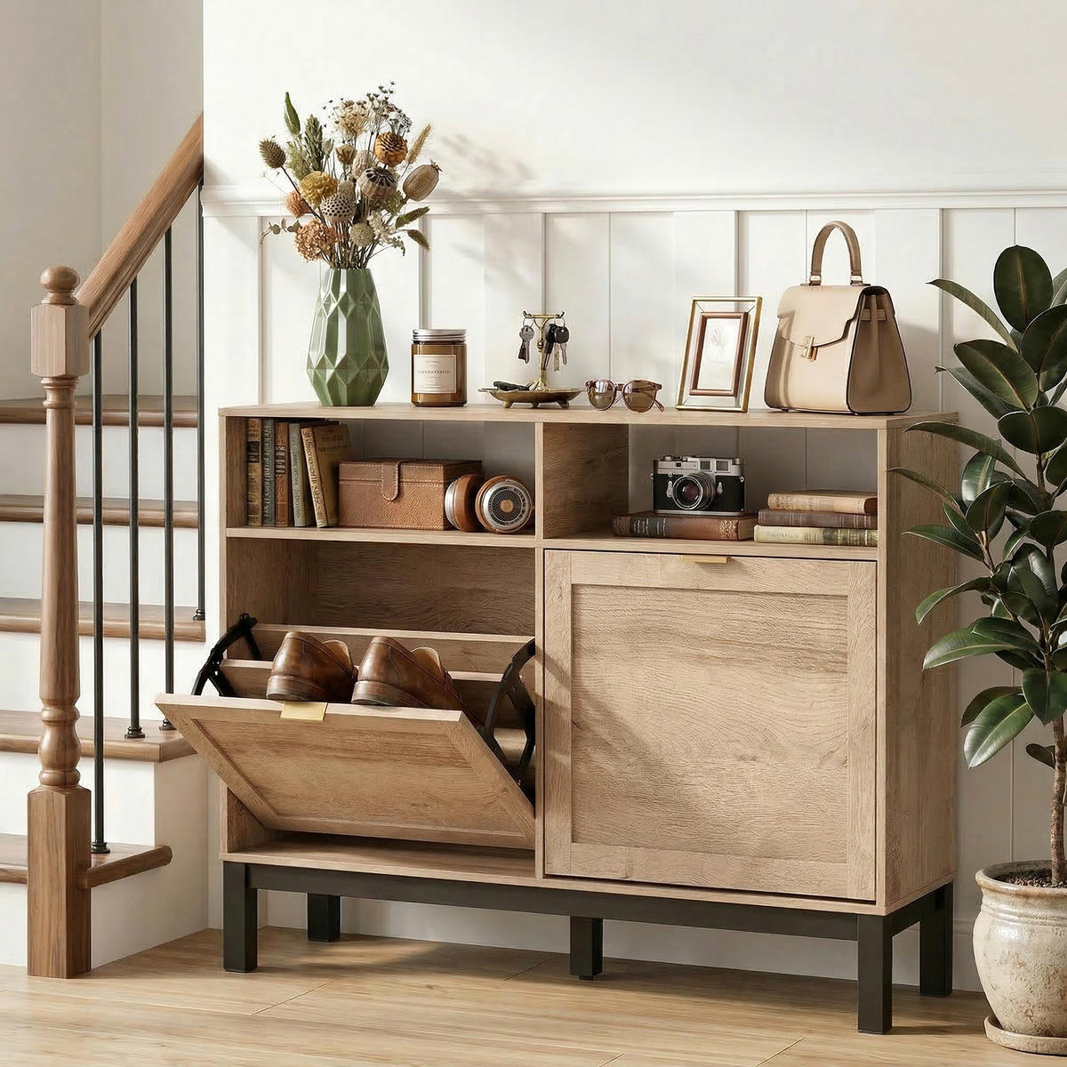 SCHUHREGAL,2 Klapptüren verstellbare Böden für 8 Paar,walnussfarben - Braun, Holzwerkstoff (120/80/29cm) - Vallsero
