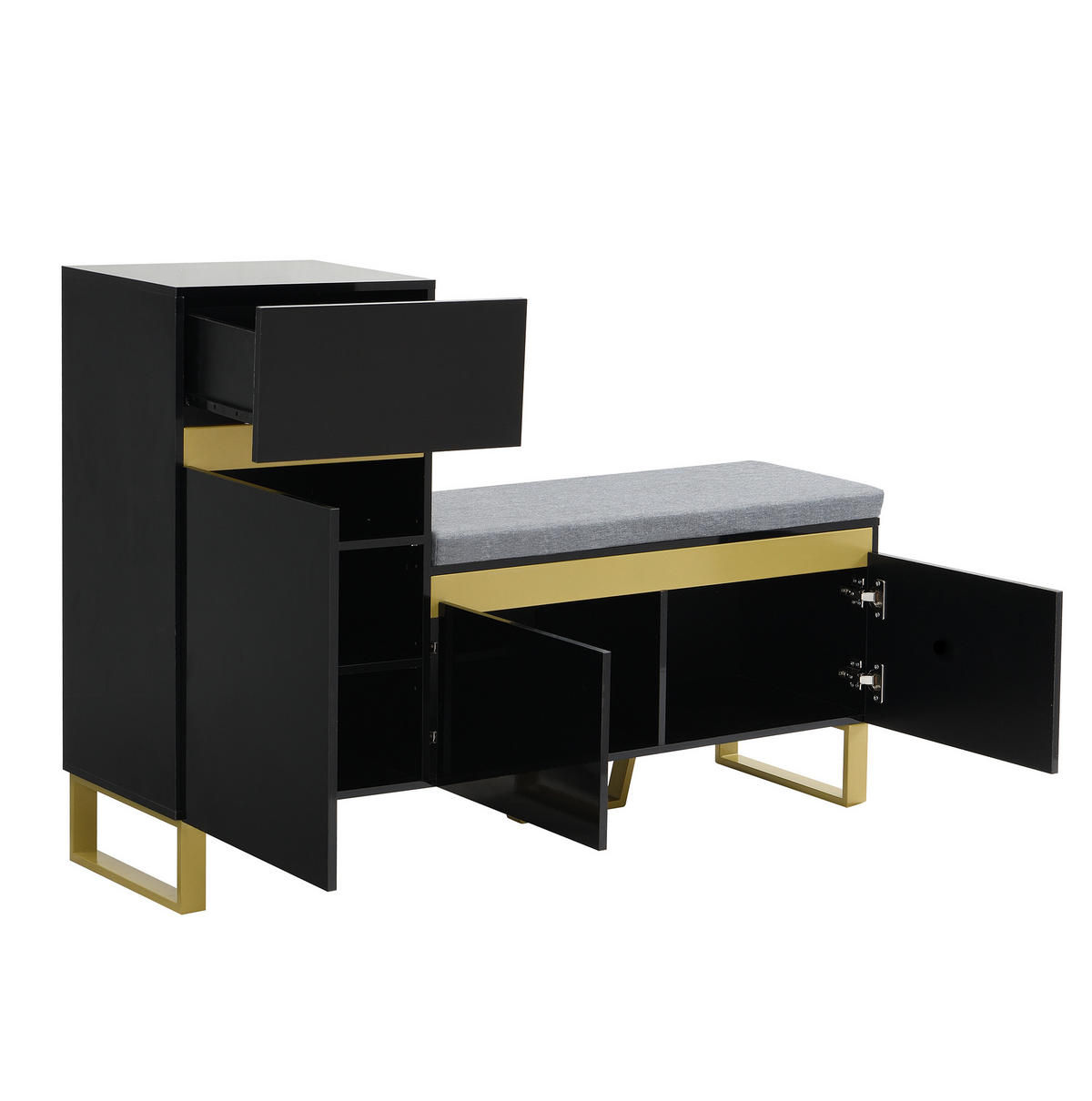 SCHUHSCHRANK 120/35/85 cm in Schwarz mit Sitzkissen und Schublade - Schwarz, Holzwerkstoff (120/85/35cm) - Flora Grace