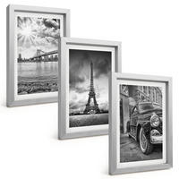 BILDER SET 3er Set - 20x30 cm Silberner Rahmen - Stadtansichten, Brücken, Eiffelturm - Silberfarben, Kunststoff (20/30cm) - TULUP