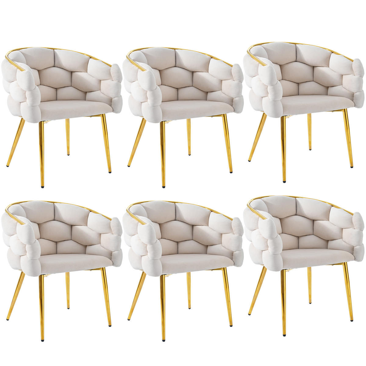 ARMLEHNSTUHL-SET DE-35589 6 Stück mit Samt und Goldbeinen Beige - Beige, Metall (41/74/44cm) - ComfortXL