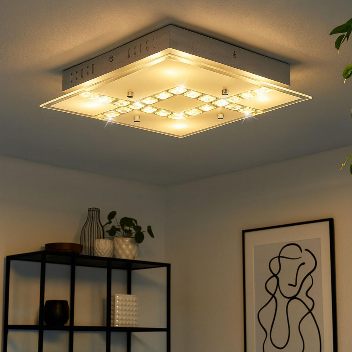 LED DECKENLEUCHTE Kristall Glas Silber - Silberfarben, Glas (32/32/6.5cm) - Globo Lighting