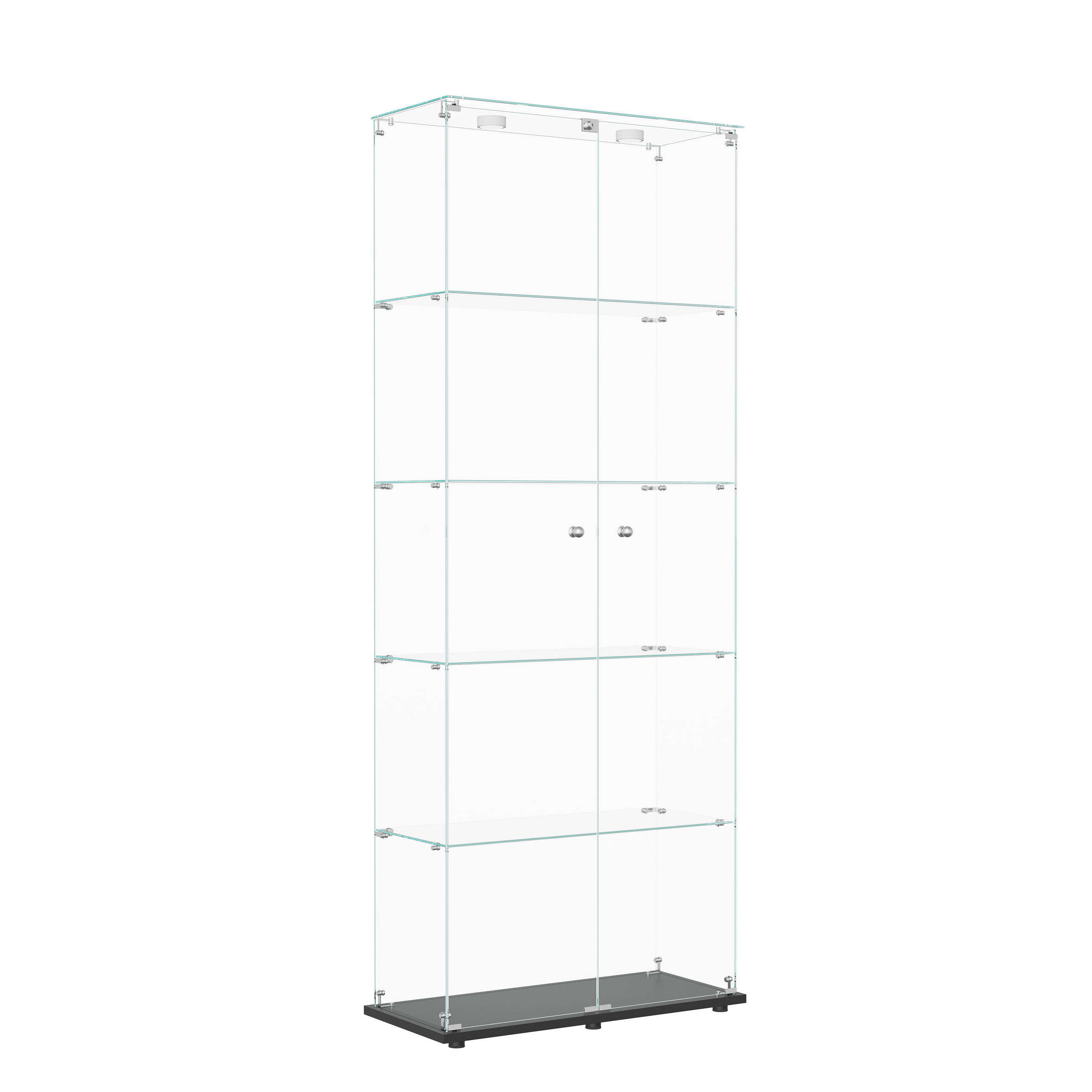 GLASVITRINE mit 5 Einlegeböden, berührungsgesteuerter LED-Beleuchtung, Doppeltür mit Sicherheitsschloss in schwarz - Schwarz, Glas (36.5/183/80.6cm) - BRILVERDE
