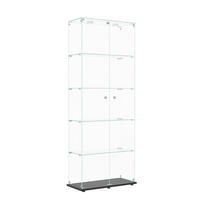GLASVITRINE mit 5 Einlegeböden, berührungsgesteuerter LED-Beleuchtung, Doppeltür mit Sicherheitsschloss in schwarz - Schwarz, Glas (36.5/183/80.6cm) - BRILVERDE