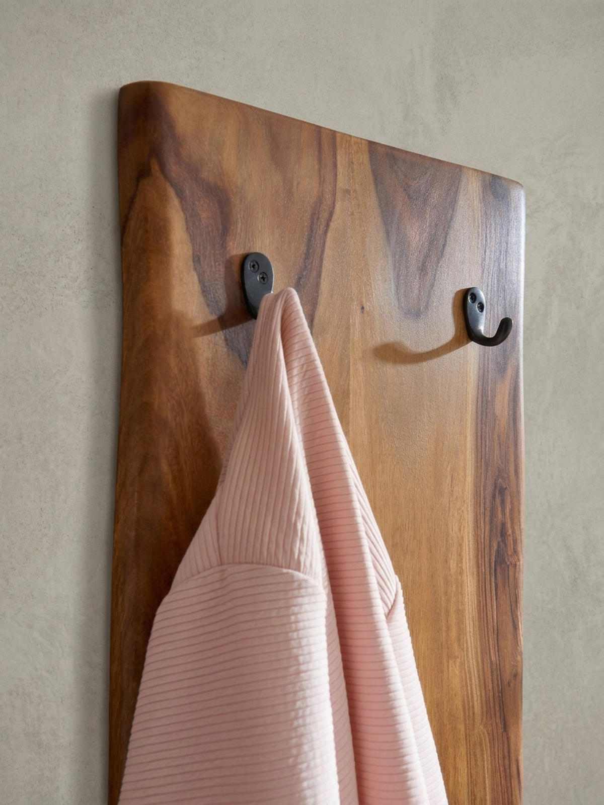 WANDGARDEROBE Massivholz Metall Modern mit Baumkante und 6 Haken - Braun, Holz (40/140/7cm) - KADIMA DESIGN