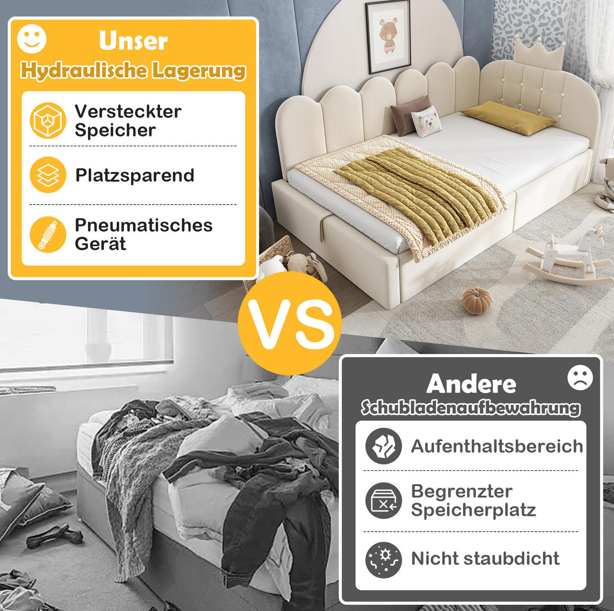 KINDERBETT Polsterbett 90/190 cm aus Samt mit hydraulischem Stauraum Beige - Beige, Textil (90/190cm) - Modenvie
