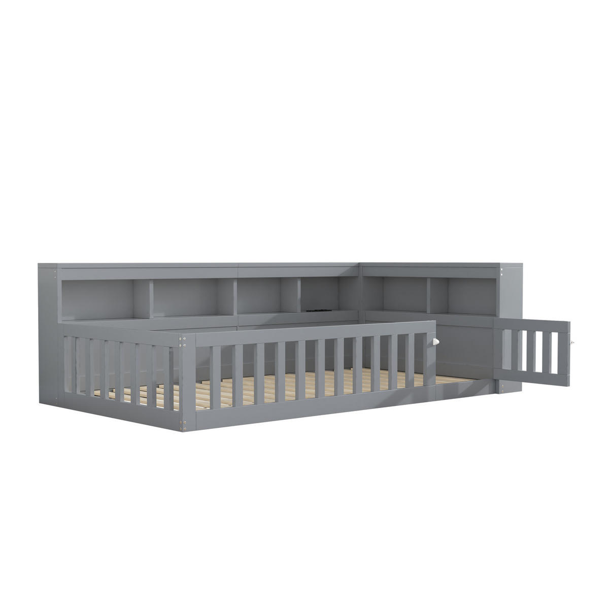 DAYBETT aus Spanplatte und MDF 90x200 cm Grau mit Stauraum, Steckdosen und USB-Anschlüssen - Grau, Holzwerkstoff (90/200cm) - IVMEU