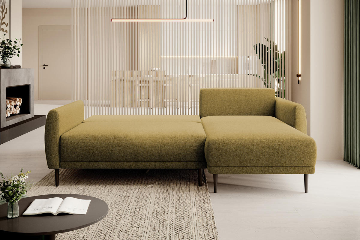 ECKSOFA Bono – Stilvolles Sofa mit Schlaffunktion, Robuste Holzfüße, Elegante Armlehnen, Tiefe Sitzfläche 226x164x88 cm – Rechte, Platin - Platinfarben, Holz/Textil (226/164cm) - DomoHome