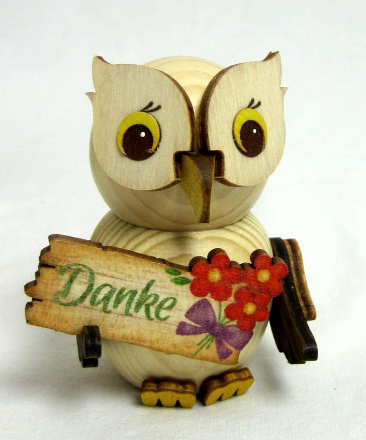 HOLZFIGUR Minieule mit Danke-Schild 7 cm - Multicolor, Holz (5/7/5cm)