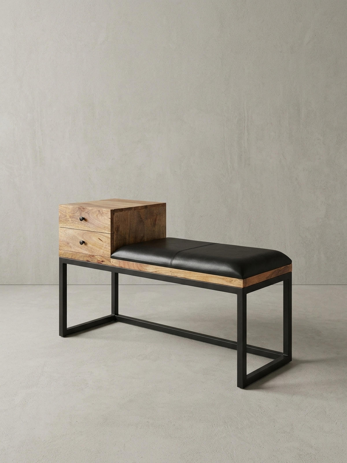 SITZBANK – Ziegenleder/Metall, Schubladen, Retro-Stil - Schwarz/Braun, Leder/Metall (100/60/35cm) - KADIMA DESIGN