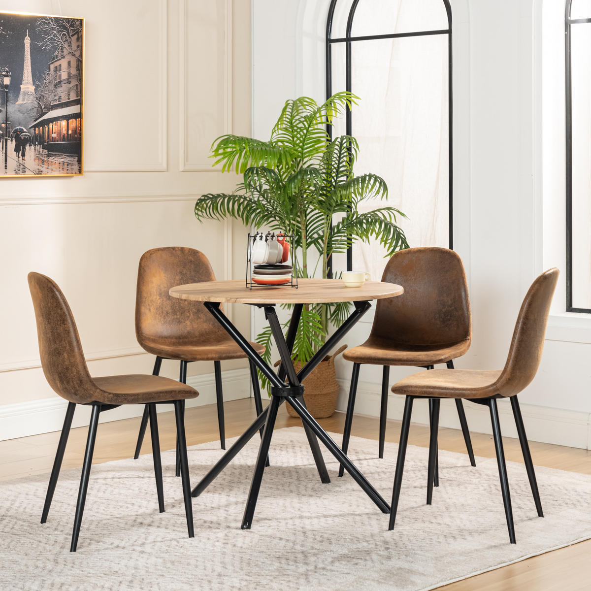 ESSZIMMER SET – 1 Tisch + 2 Stühle – Holzoptik & Wildleder - Braun, Holzwerkstoff/Metall (80/75/80cm) - Urban Meuble