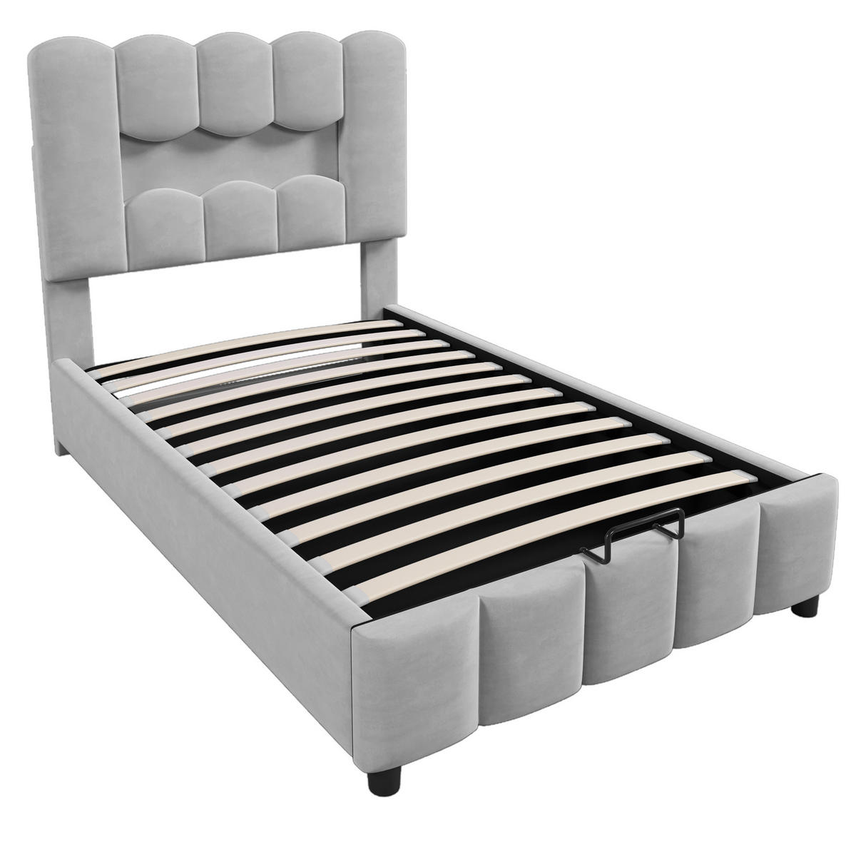 POLSTERBETT mit Stauraum und LED 90x200 cm Samt Grau - Grau, Metall (90/200cm) - Meubliv