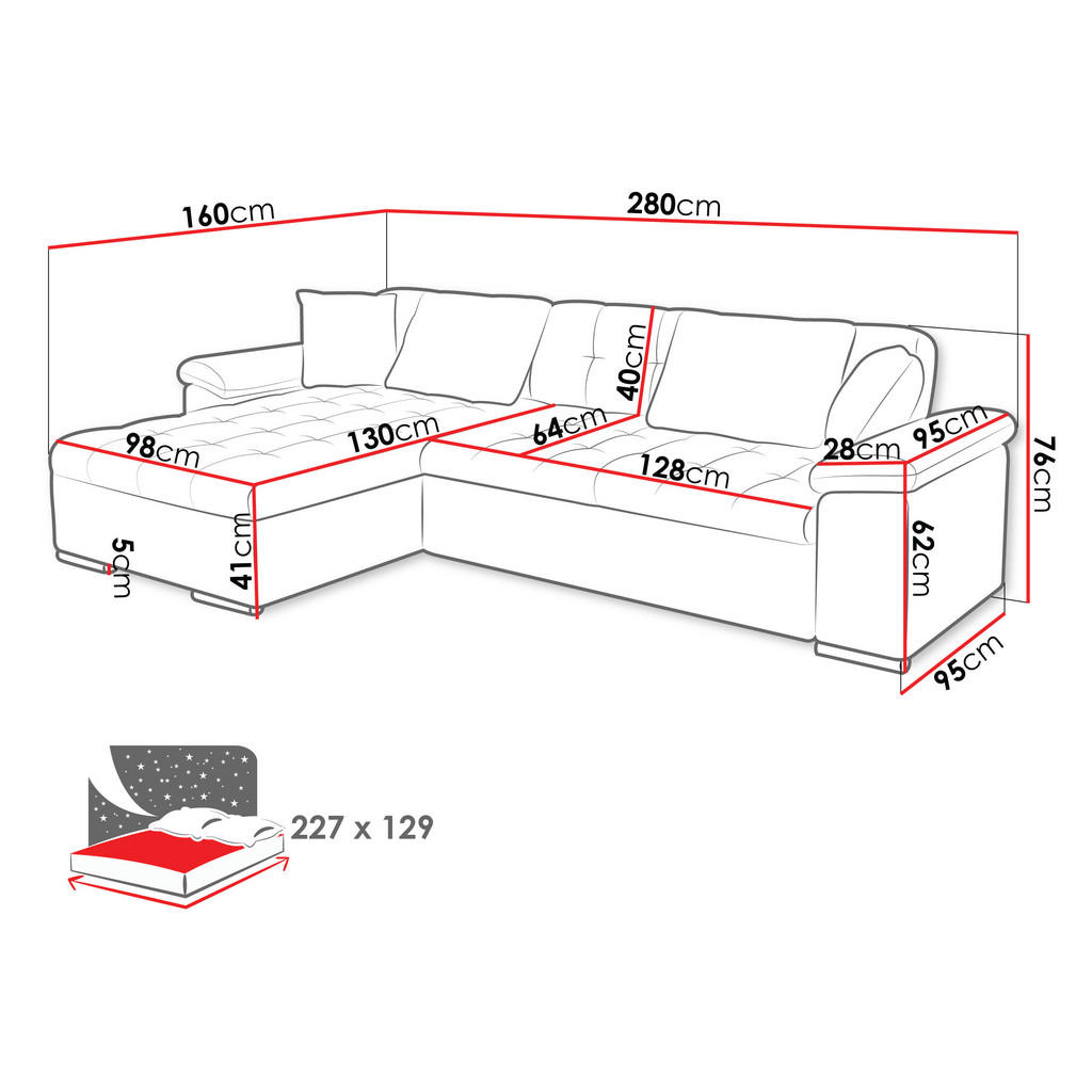 Thumbnail - Mirjan24 Ecksofa, Rosa, Textil, 5-Sitzer, Ottomane links,Rechteckig, 280x160 cm, Wohnzimmer, Sofas & Couches, Wohnlandsc...