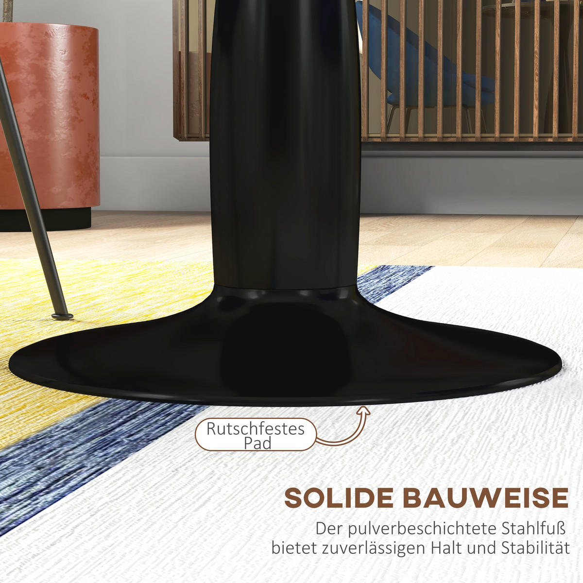 ESSTISCH, Runder Küchentisch, Moderner Esszimmertisch mit Stahlgestell Schwarz - Schwarz, Holzwerkstoff (70/70/74cm) - HOMCOM