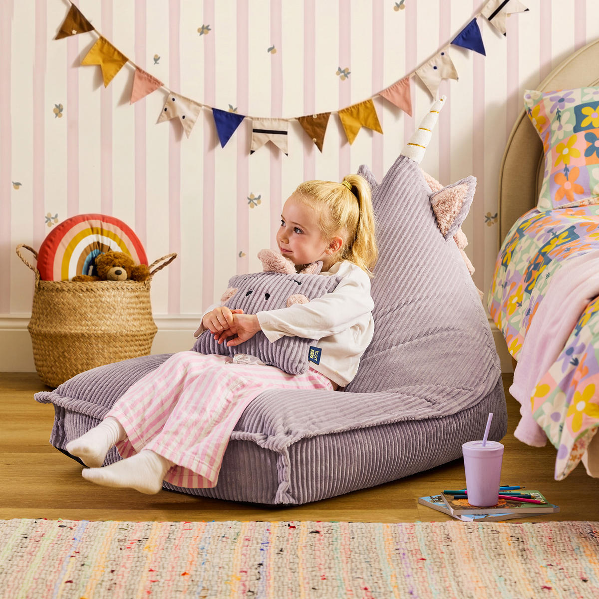 KINDERSITZSACK mit Kissen Einhorn Cord - Flieder, Textil (72/66/102cm) - icon