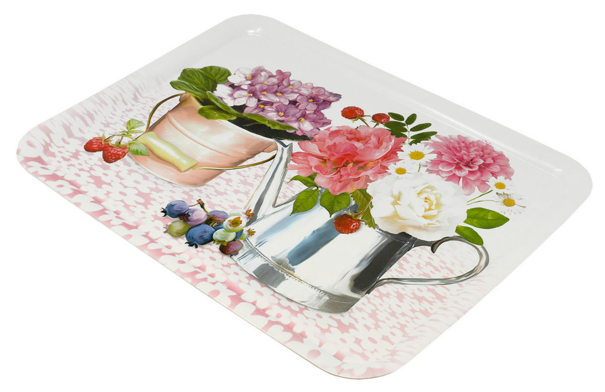 TABLETT Pfingstrose, rechteckige Melamin Serviertablett 50x37 cm - Rosa, Kunststoff (37/2/50cm) - Lashuma