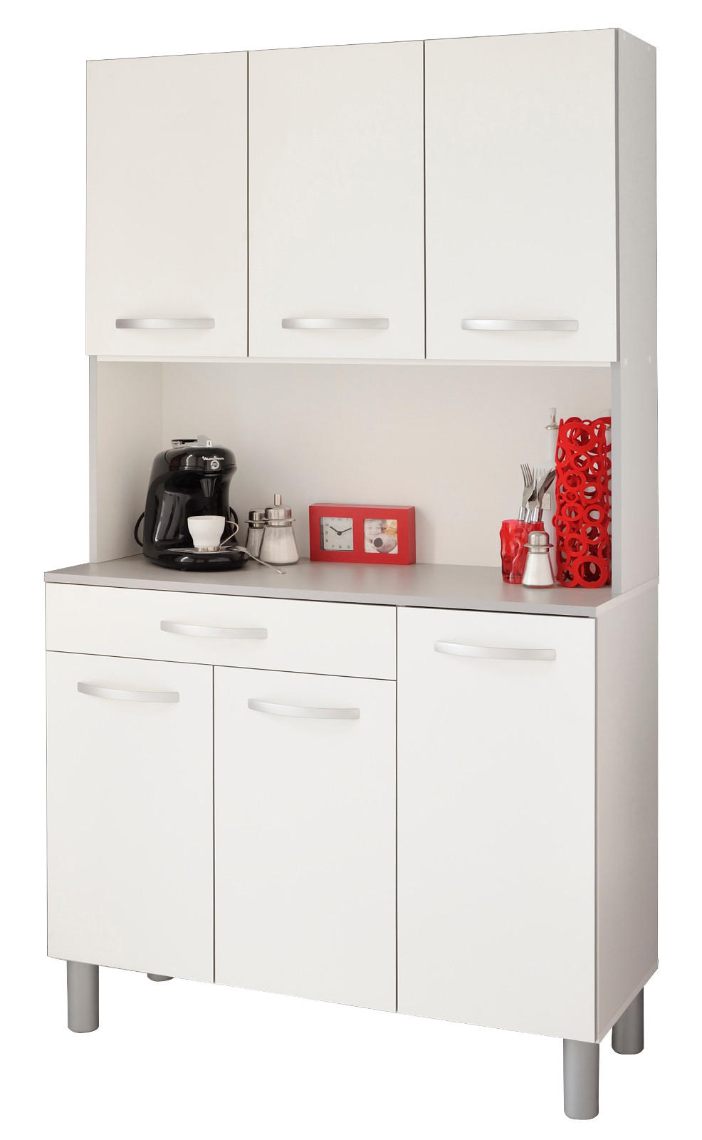 BUFFET Küche weiß, grau 101 cm Küchenschrank mit viel Stauraum - Weiß/Grau, Holzwerkstoff (101/185/40cm) - Parisot Meuble