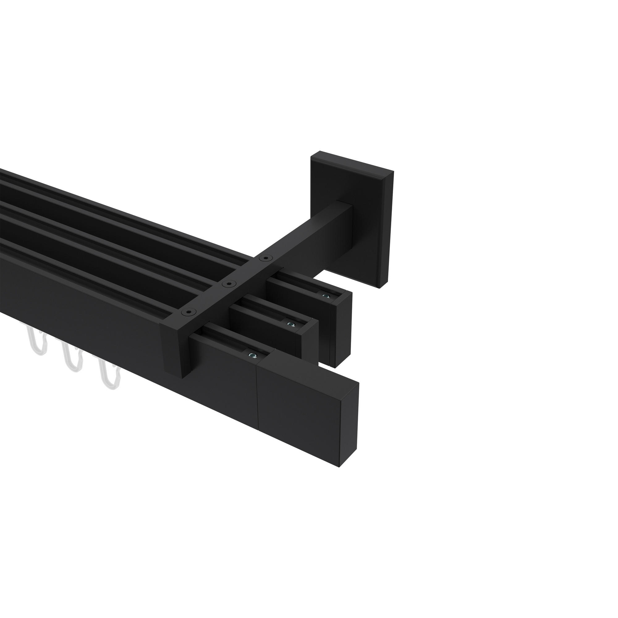 INNENLAUF-GARDINENSTANGEN-SET Smartline Lox 480 cm (geteilt in 3 x 160 cm), 3-läufig, 14x35 mm Schwarz - Schwarz, Metall (480cm) - INTERDECO