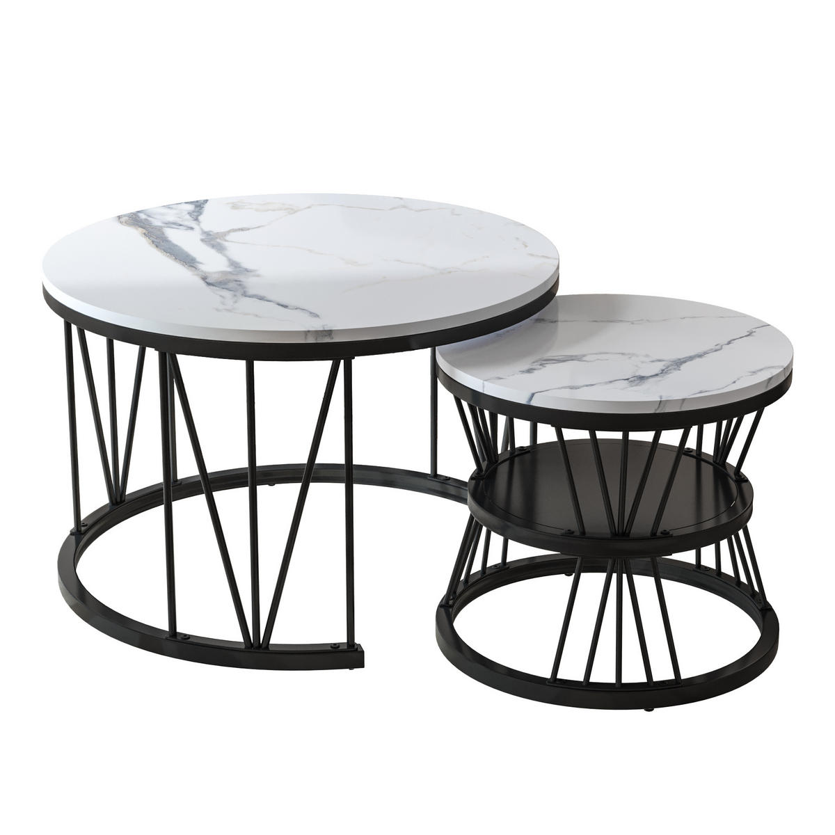 COUCHTISCH 2er Set Beistelltisch Rund, Schwarz - Schwarz, Metall (70/70/45cm)