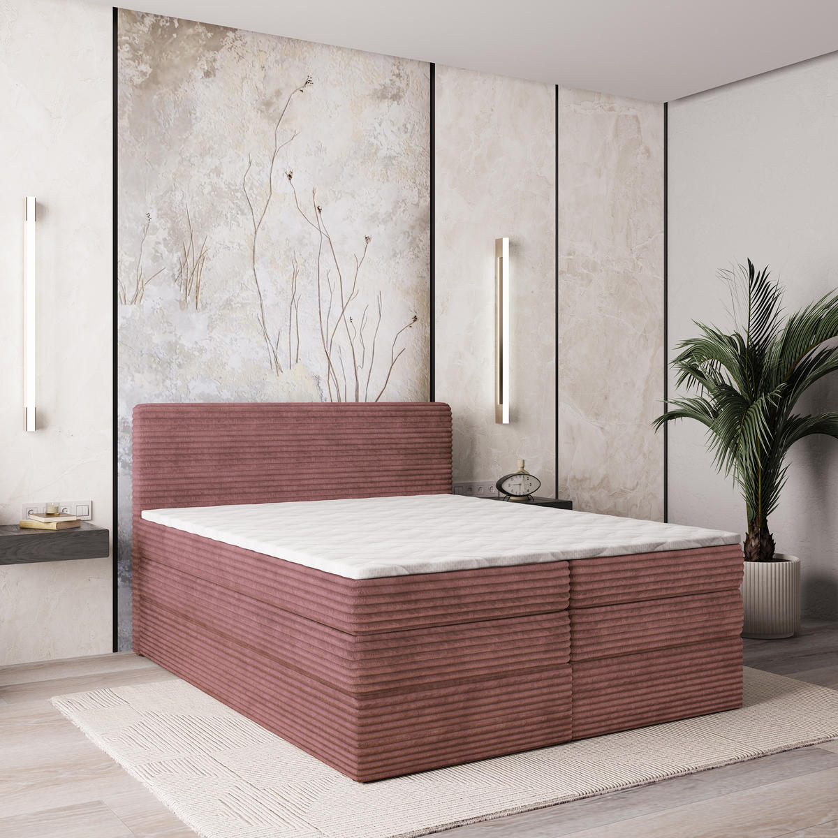 BOXSPRINGBETT LUNERA 140x200 cm mit Matratze und Topper - Rosa - Rosa, Holz (140/200cm) - MASSENO